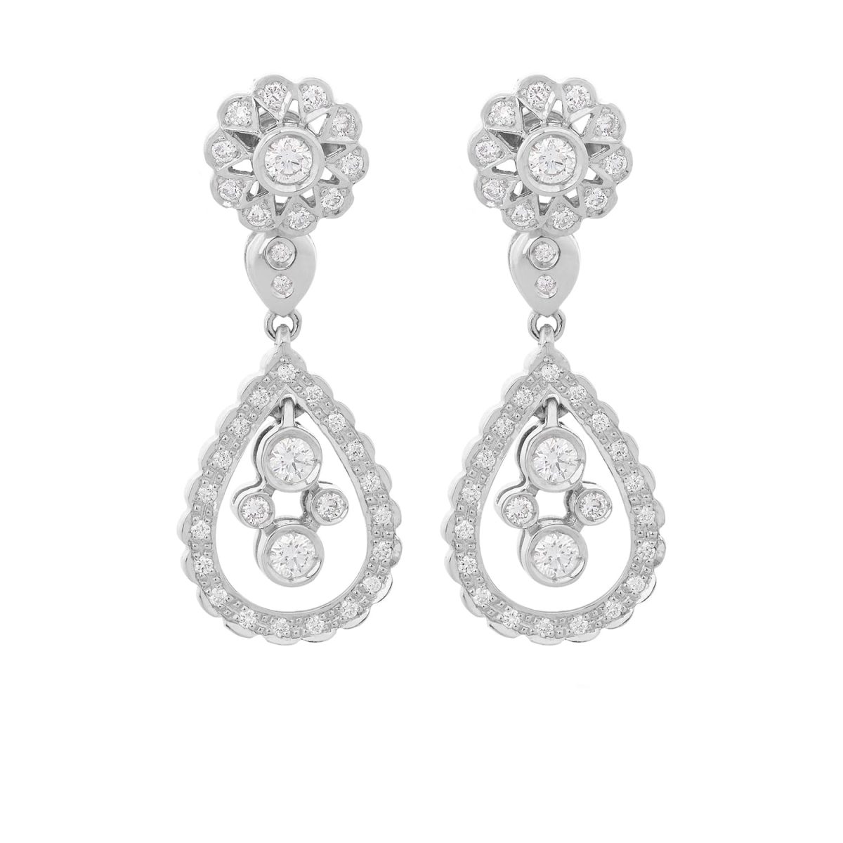 Pendientes Ensemble Pendientes de oro blanco de 18K compuestos de dos partes que nos ofrece una doble versión día-noche con 1,23ct de diamantes talla brillante.