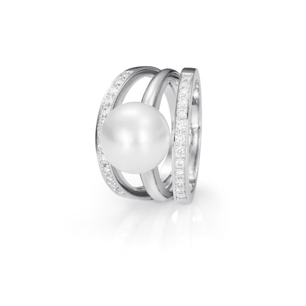 Anillo Pearl Anillo de oro blanco de 18K con 0,41ct de diamantes talla brillante y perla australiana.