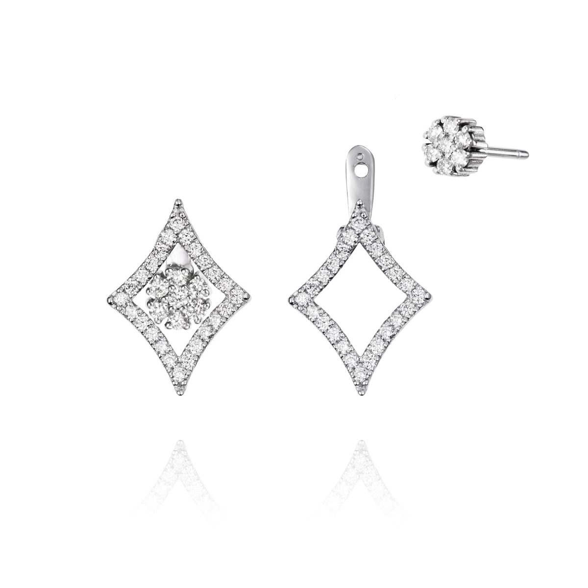 Pendientes NEW ENSEMBLE Pendientes de oro blanco de 18K compuestos de dos partes que nos ofrece una triple versión con 0,51ct de diamantes talla brillante.