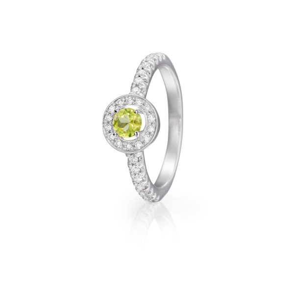 Anillo Wedding Colour Anillo de oro blanco de 18K adornado con 0,22ct de diamantes talla brillante y un peridoto natural de 0,26ct.