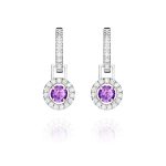Pendientes Wedding Colour Pendientes de oro blanco de 18K, compuestos de dos partes que nos ofrecen una doble versión, adornados con 0,32ct de diamantes talla brillante y 0,48ct de amatistas naturales.
