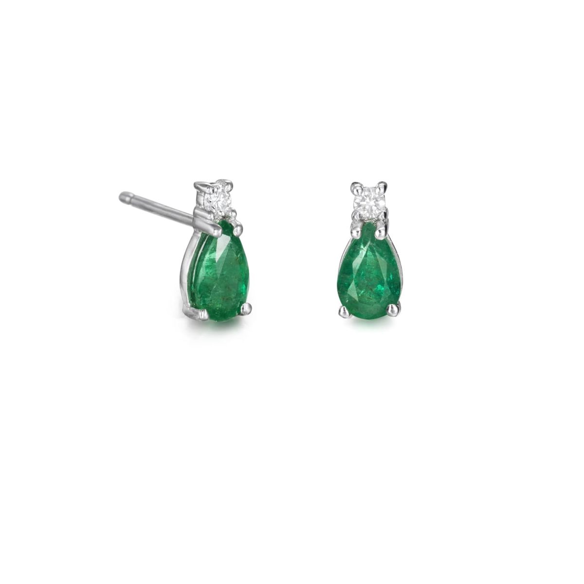 Pendientes Tussie - Mussie Pendientes de oro blanco de 18K con dos esmeraldas naturales de 0,80ct talla pera y 0,06ct de diamantes talla brillante.