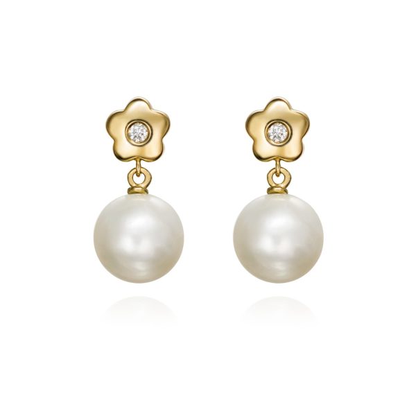 Pendientes New PEARL - GAYUBO — Home Of Classic Jewelry Pendientes de oro amarillo de 18K adornados con 0,06ct de diamantes talla brillante y una pareja de perlas cultivadas.