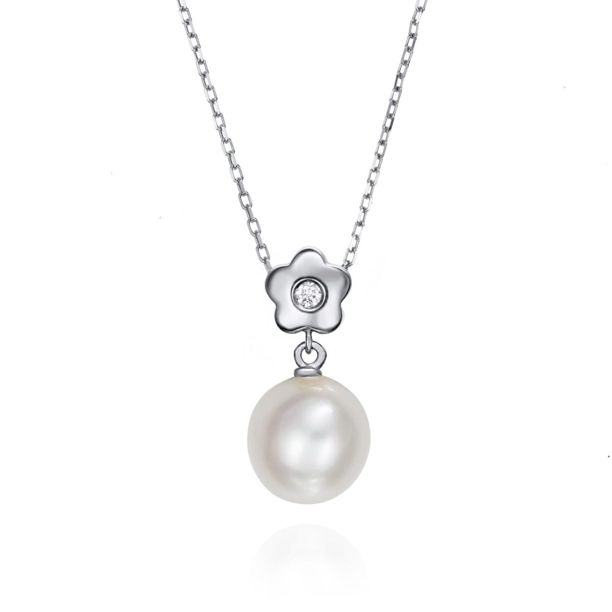 Necklace New PEARL - GAYUBO — Home Of Classic Jewelry 18K white gold necklace decorated with 0,03ct of brilliant cut diamonds and a cultivated pearl.