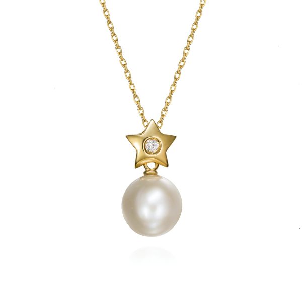 Necklace New PEARL - GAYUBO — Home Of Classic Jewelry 18K yellow gold necklace decorated with 0,06ct of brilliant cut diamonds and a cultivated pearl.