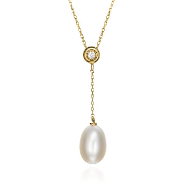 Necklace New PEARL - GAYUBO — Home Of Classic Jewelry 18K yellow gold necklace decorated with 0,04ct of brilliant cut diamonds and a cultivated pearl.