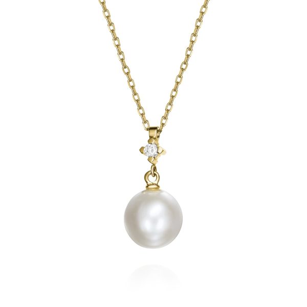 Necklace New PEARL - GAYUBO — Home Of Classic Jewelry 18K yellow gold necklace decorated with 0,06ct of brilliant cut diamonds and a cultivated pearl.